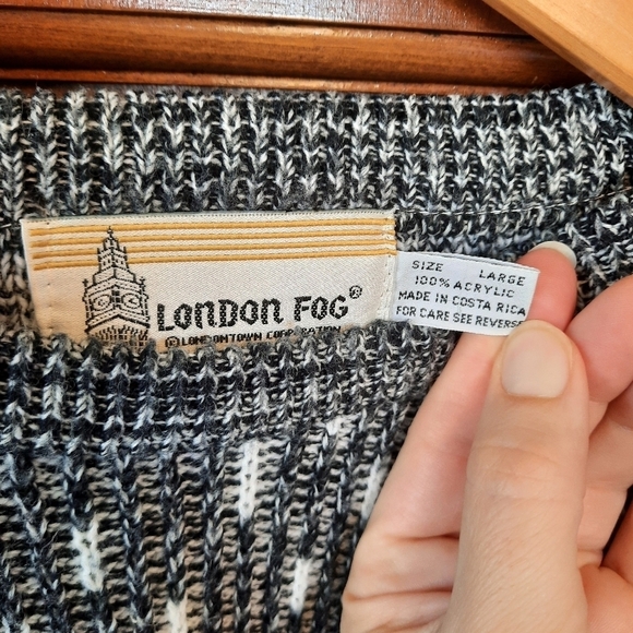 Vintage London Fog black & white geometric ribbed knit pattern Grandpa sweater - Picture 8 of 8